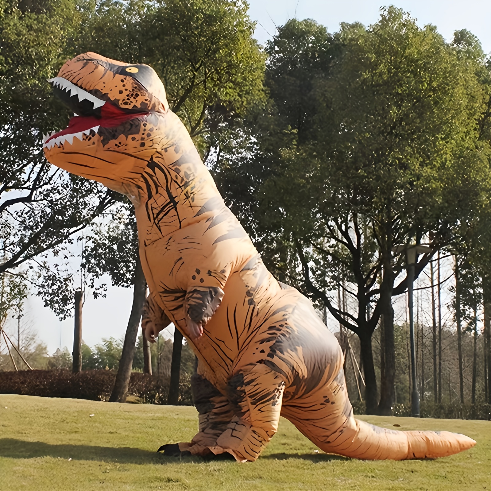 adult inflatable brown   full body costume suitable for holiday events stage performances role playing party outfit dinosaur themed inflatable costume battery not included