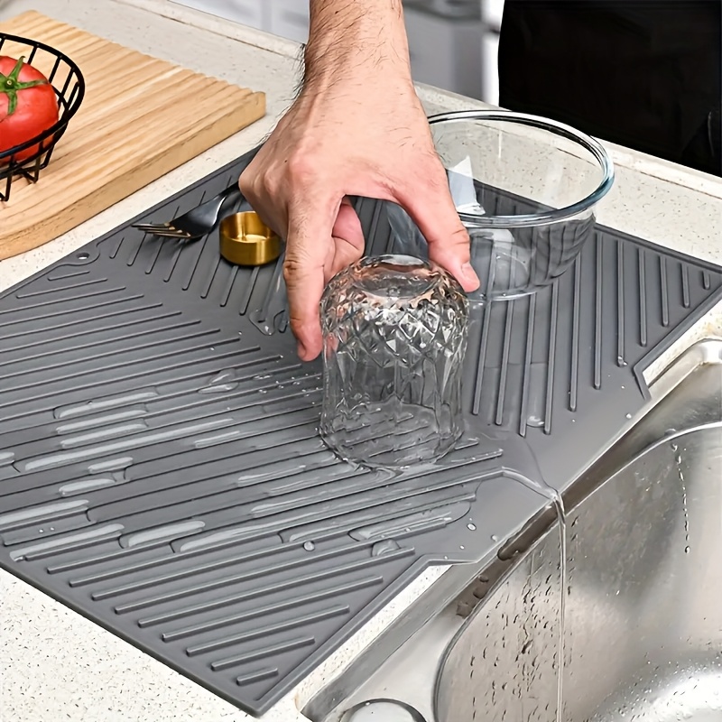 Gray Foldable Silicone Dish Draining Mat Heat-Resistant, Dishwasher Safe,  Multi-Functional Kitchen Sink Protector for Tableware and Cookware, Water 