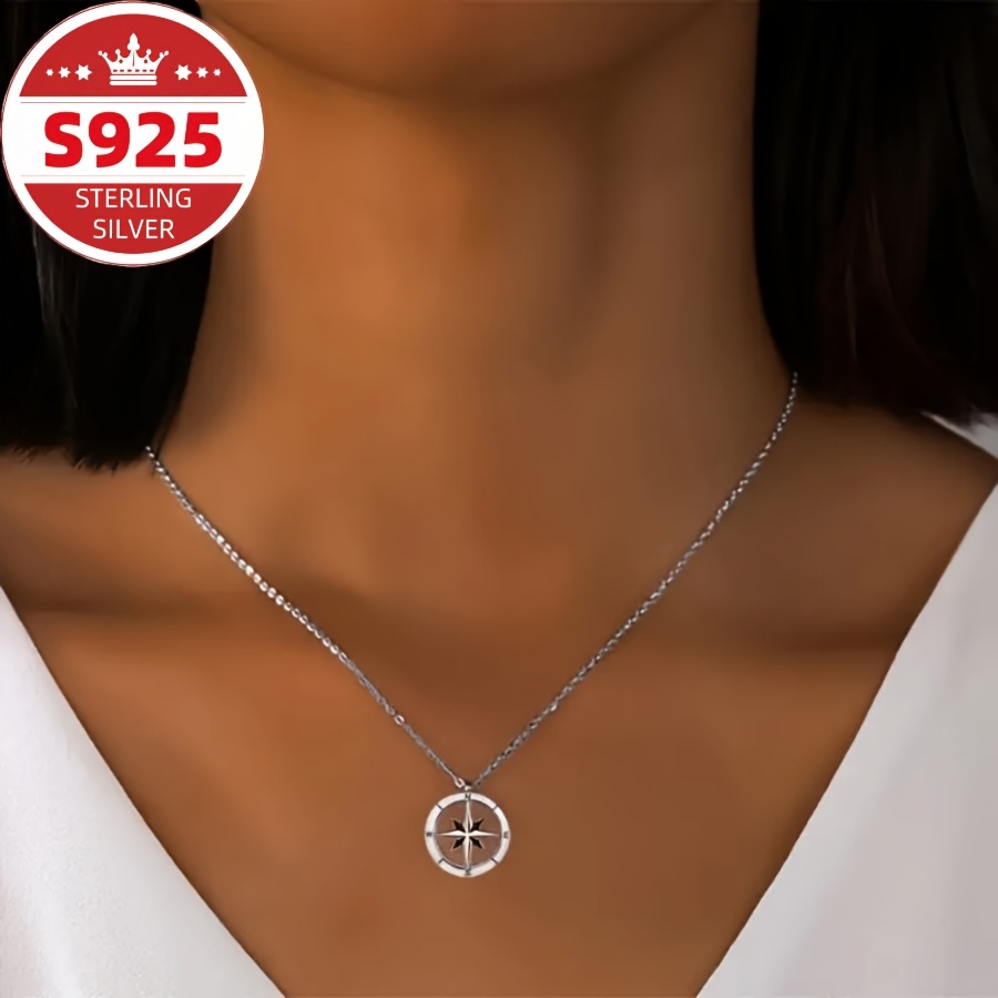 

S925 Sterling Silver Simple Geometric Compass Pendant Princess Necklace With , Elegant Jewelry Gifts, Women's Jewelry, Gifts , Christmas Gifts