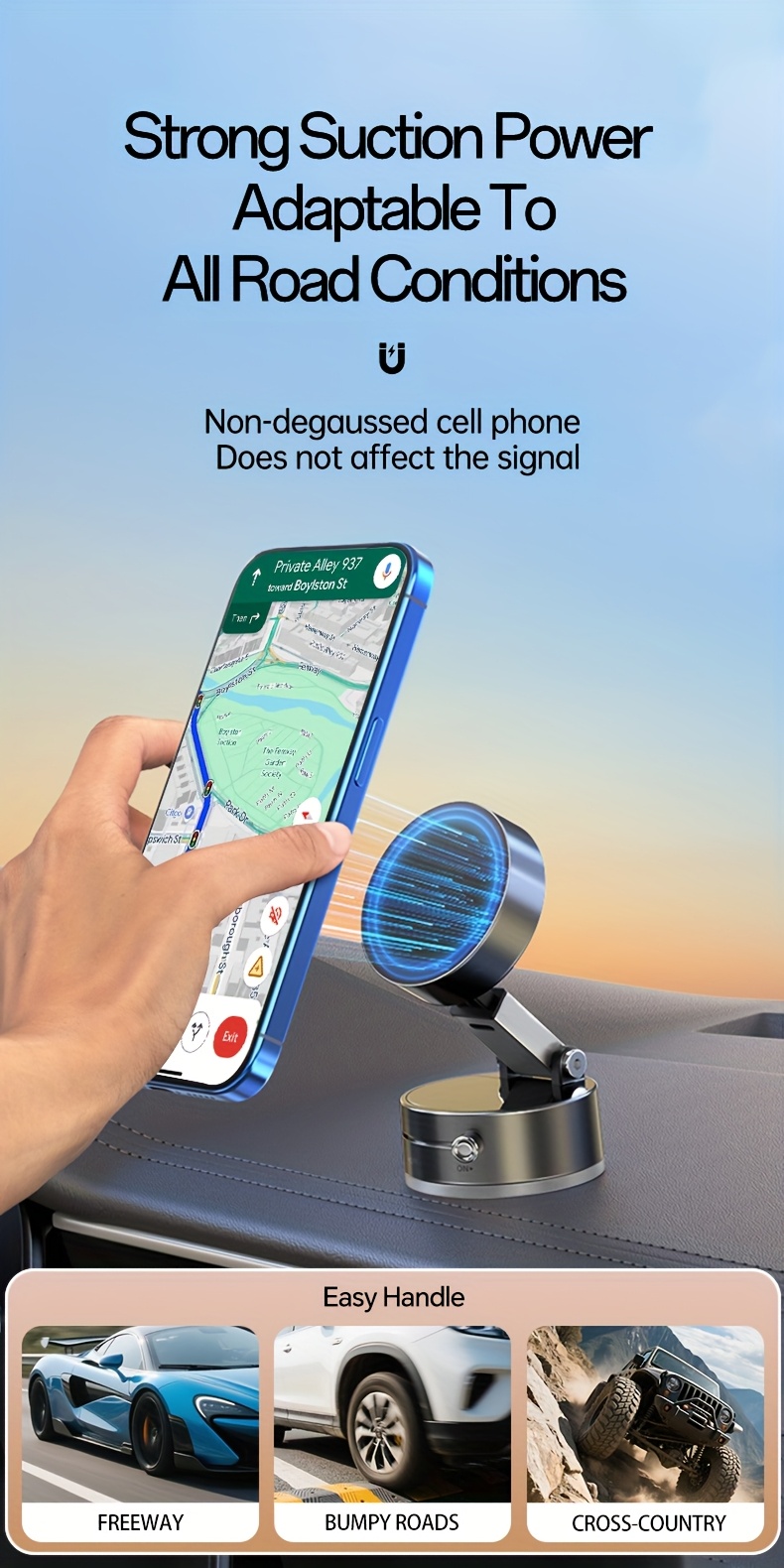 Car Dashboard Phone Holder with Multi Position Magnetic Adjustable Horizontal Installation, Comes with A Pad, Compatible with All Phones, ABS Material, Car Phone Holder | Fashionable Car Accessories | Textured Surface