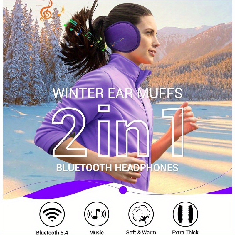 LC-dolida Winter Ear Muffs & Wireless Headphones 2-in-1, Unisex Thermal Headphones with Noise Cancelling Mic, Wireless 5.4, USB-C Charging, 10H Playtime, Ergonomic Headband & Detachable Cable, for Outdoor Sports, Cycling, Skating