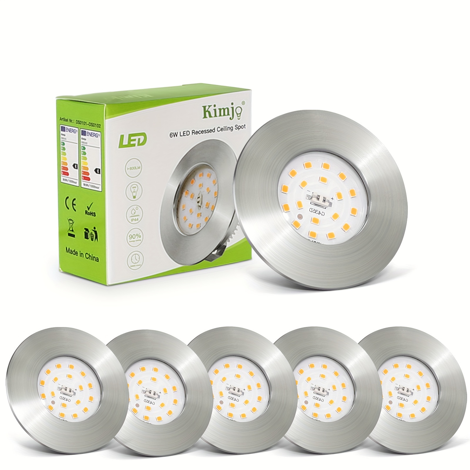 

Kimjo Plafonnier LED encastré, LED Plafond 6W 3000K, 3 , , 12 , LED Encastrés Salle de IP44 Étanche, Encastrés