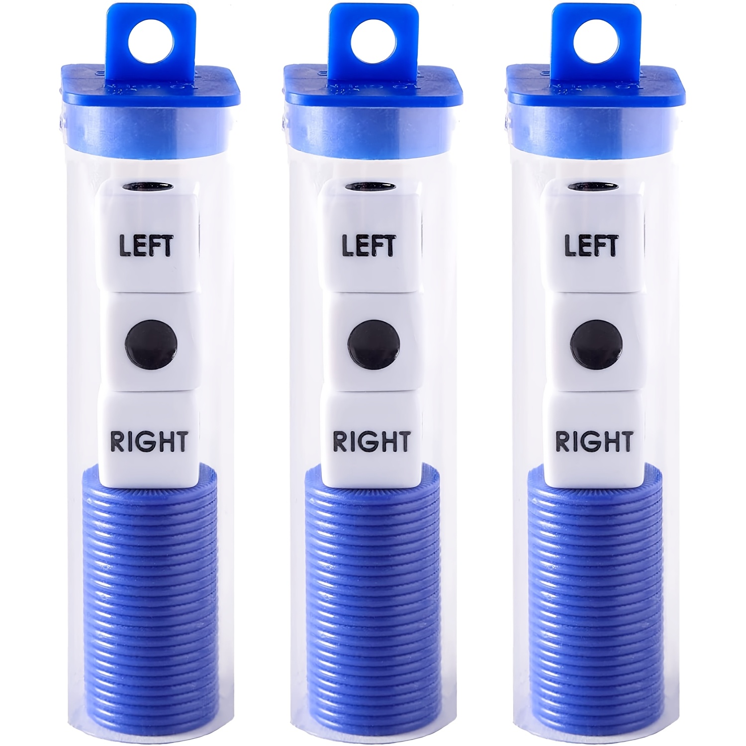 TEMU A Set Of Left, Middle, And Game Dice In A Tube With Blue Chips, Including 3 Dice And 24 Chips, Easy To Store And Carry