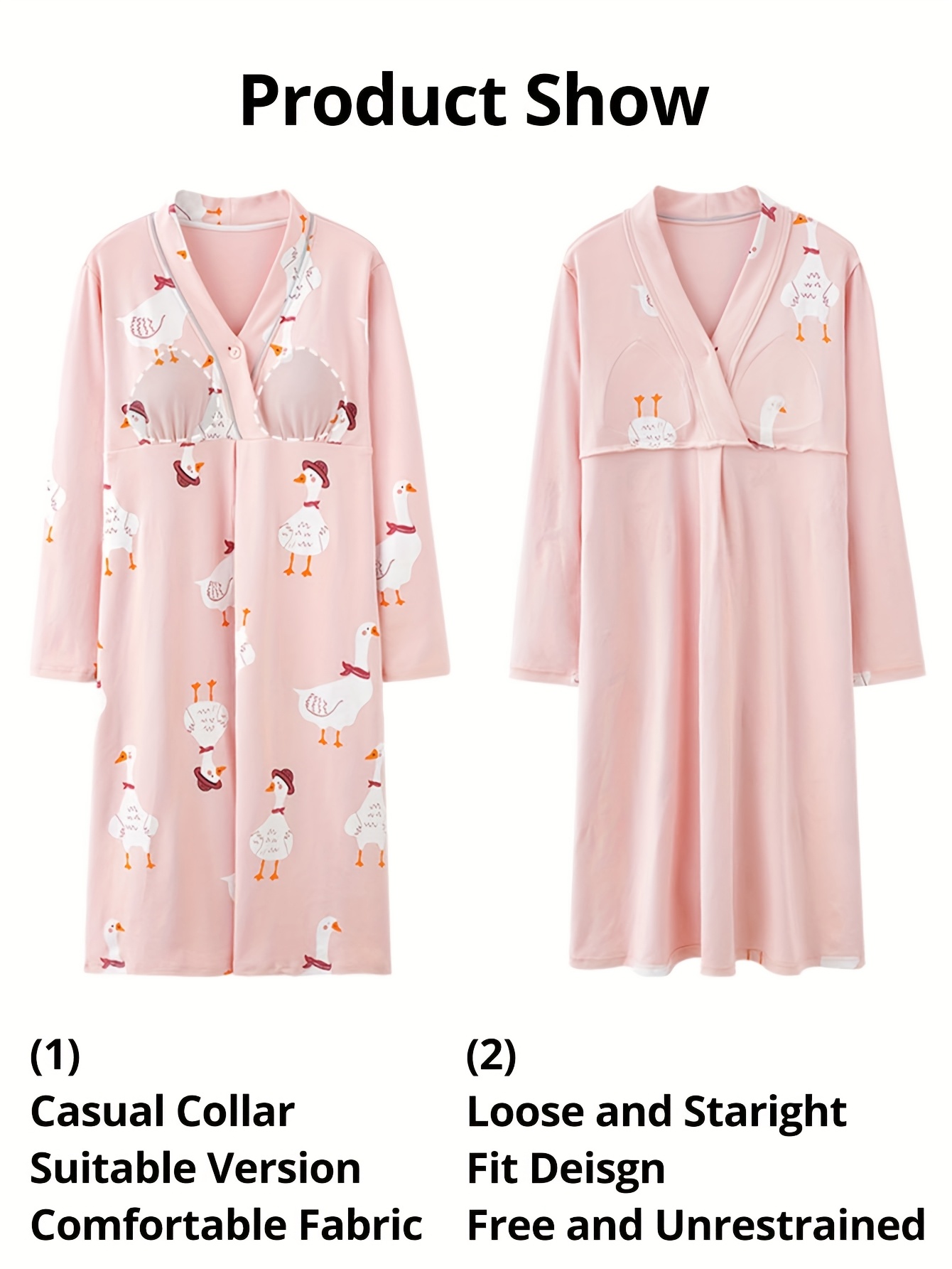maternity nightgown with breast pad soft v neck long sleeve maternity dress for pregnancy postpartum breastfeeding cute animal cloud print loose   season   maternity clothes  able pregnancy wear   maternity design medium   fabric Product details 10