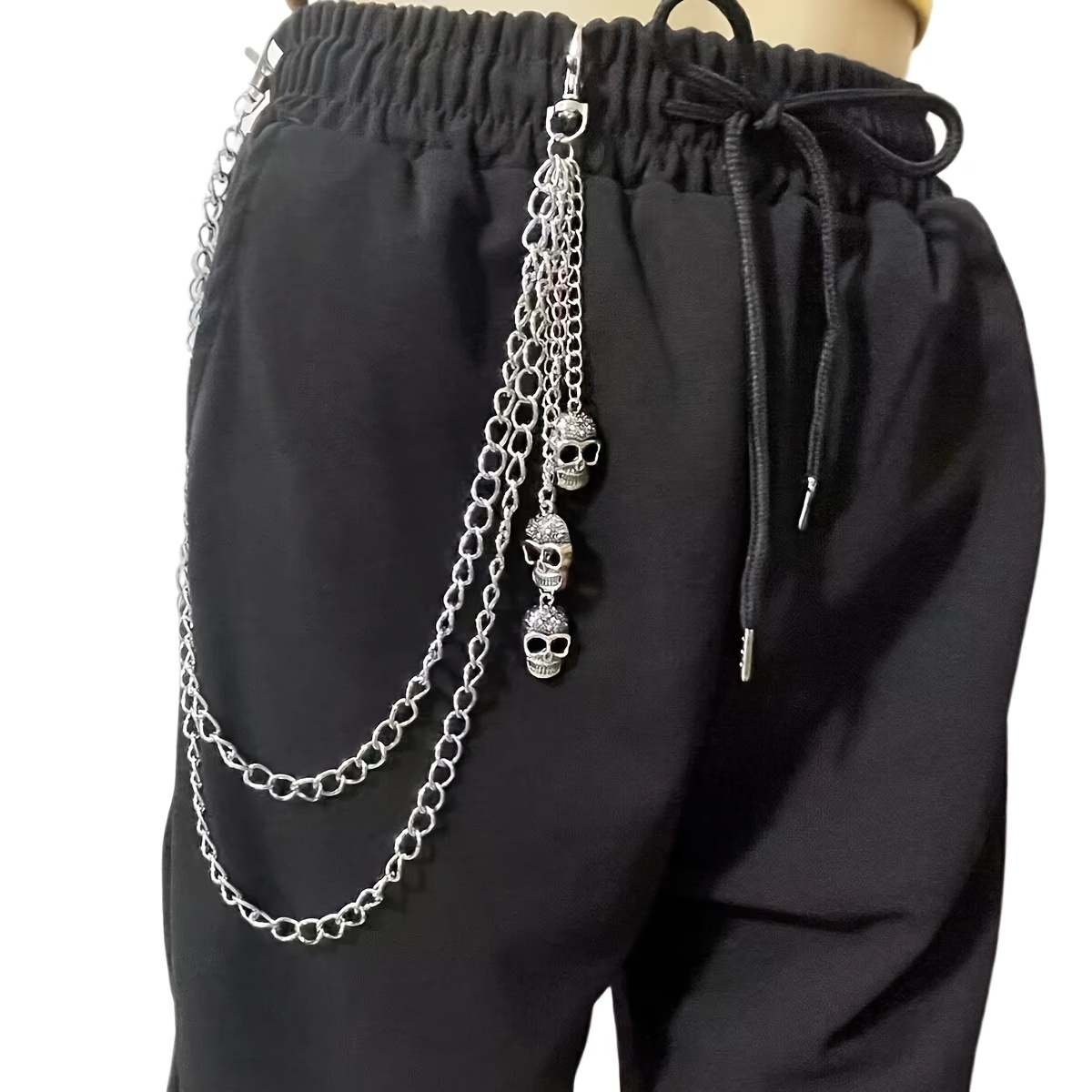 Multi chain belt style skeleton vintage casual multi layer skull pendant metal chain belt - Temu main image 4