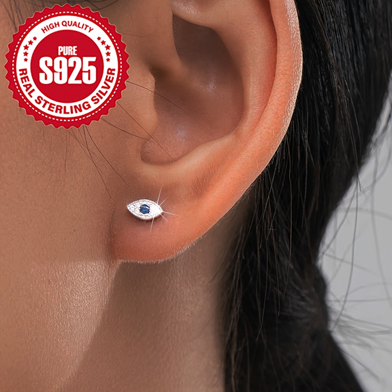 Silver Devil Eye Mini Stud Earrings Hypoallergenic 0.45g