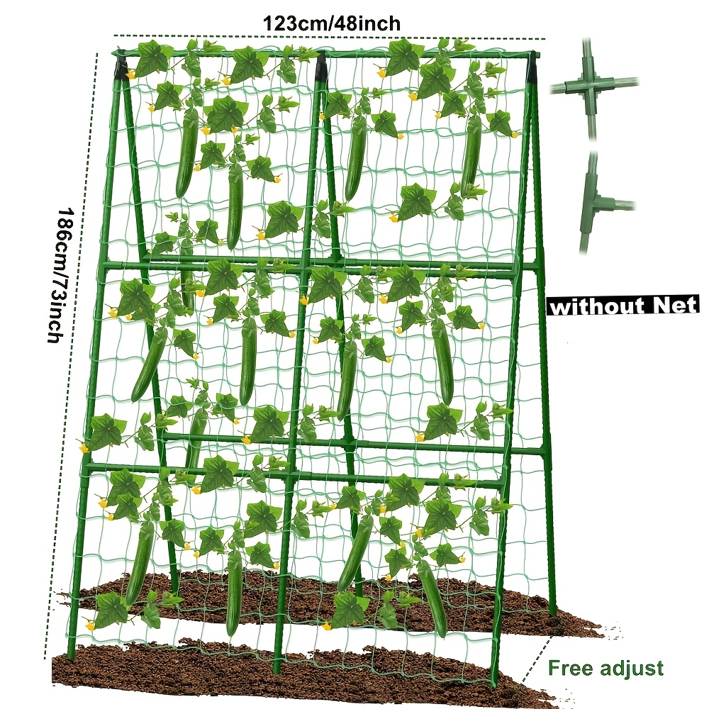 E-shop Gurken-Spalier für Hochbeete, 48 x 73 Zoll verstellbare Größe A-Rahmen-Gartenspalier für Kletterpflanzen im Freien mit Kletternetz