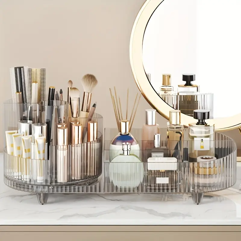 1pc 360 rotating large capacity acrylic cosmetics storage box transparent makeup brush and pen holder for dresser and desktop organization Product details 1