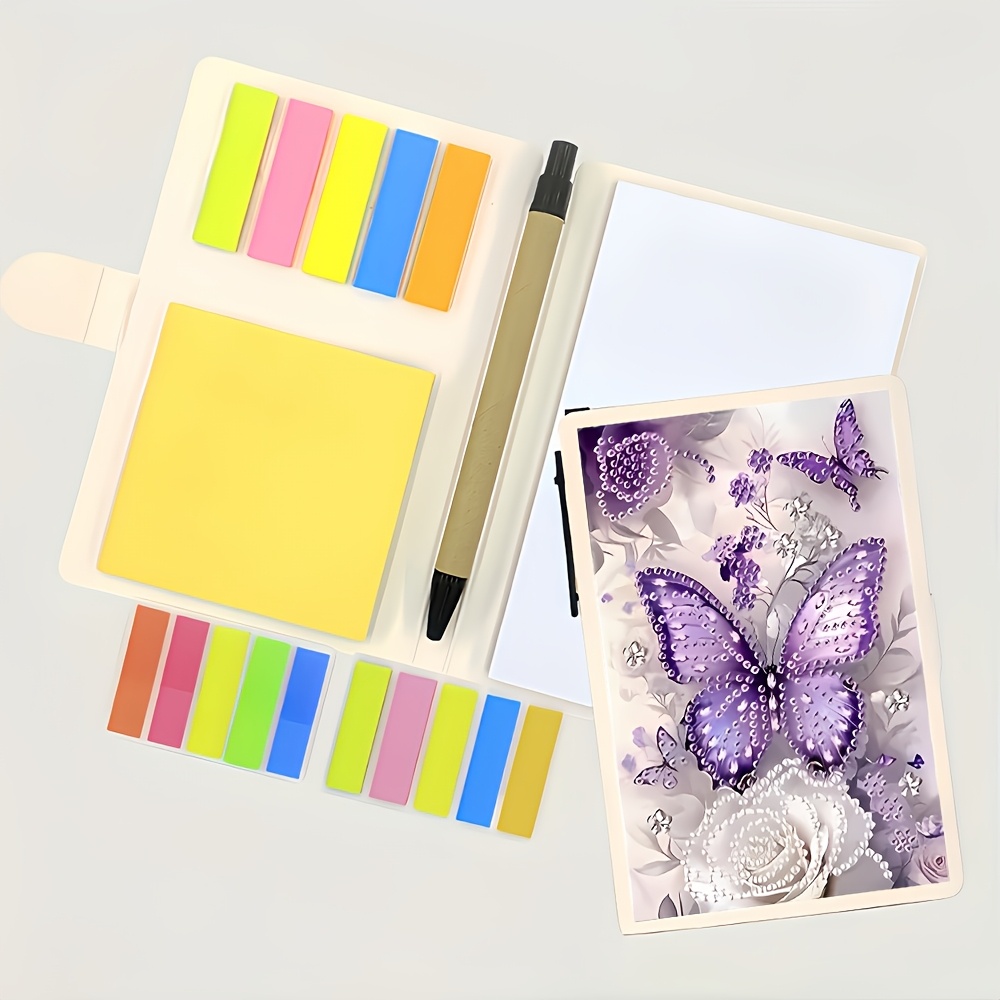 TEMU Blocchetti adesivi stile pittura diamante con viola e fiori, sognante, cancelleria creativa gamma, ideali per prendere appunti quotidiani,