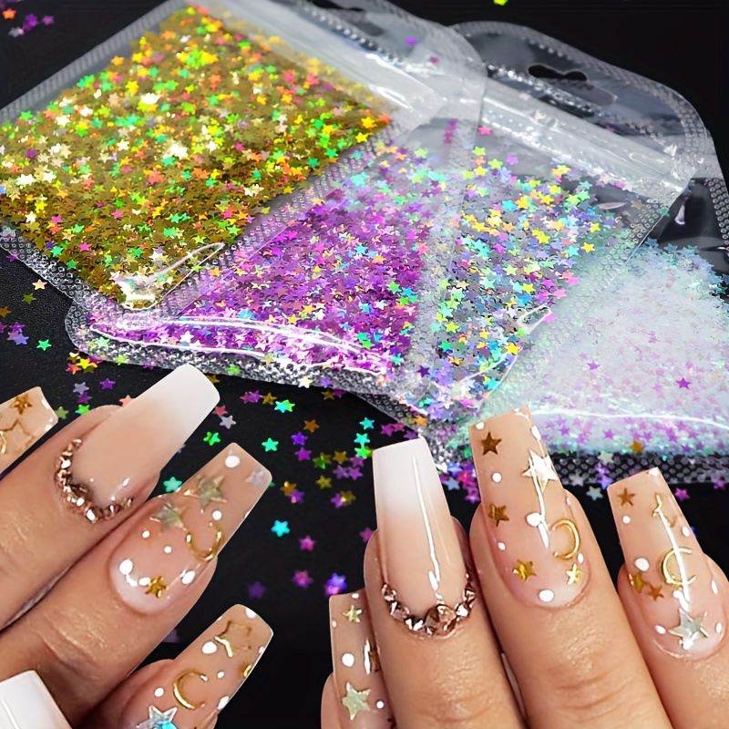 

12 Bag Shimmering Star Nail Sequins -holographic 3d Glitter Flakes Mixed Ring Design Nail Art Decorations For A Dazzling, Lridescent Manicure