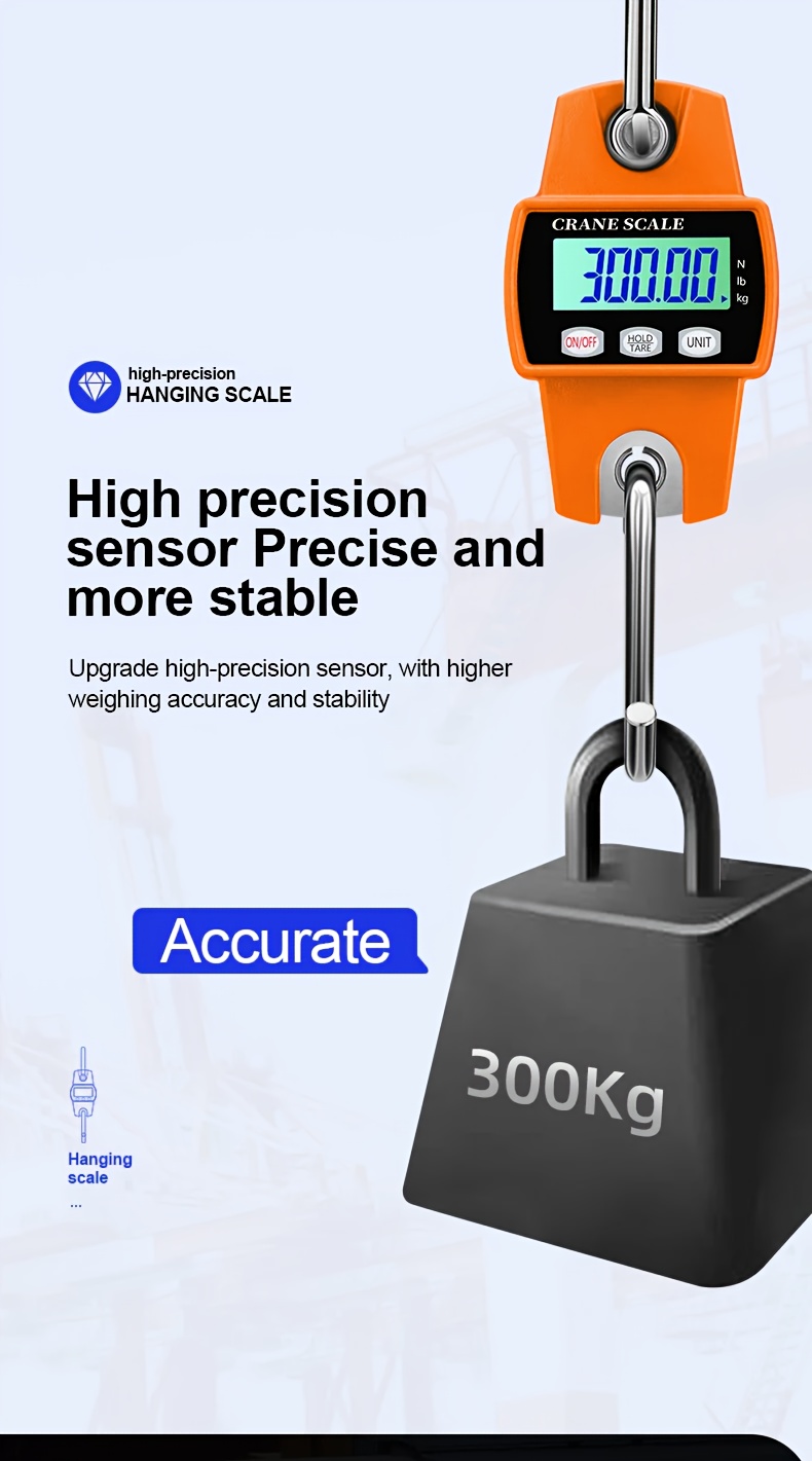 portable digital crane scale 300kg precision stainless steel hook lcd display industrial heavy duty hanging scale for weight measurement in kg lb n details 2