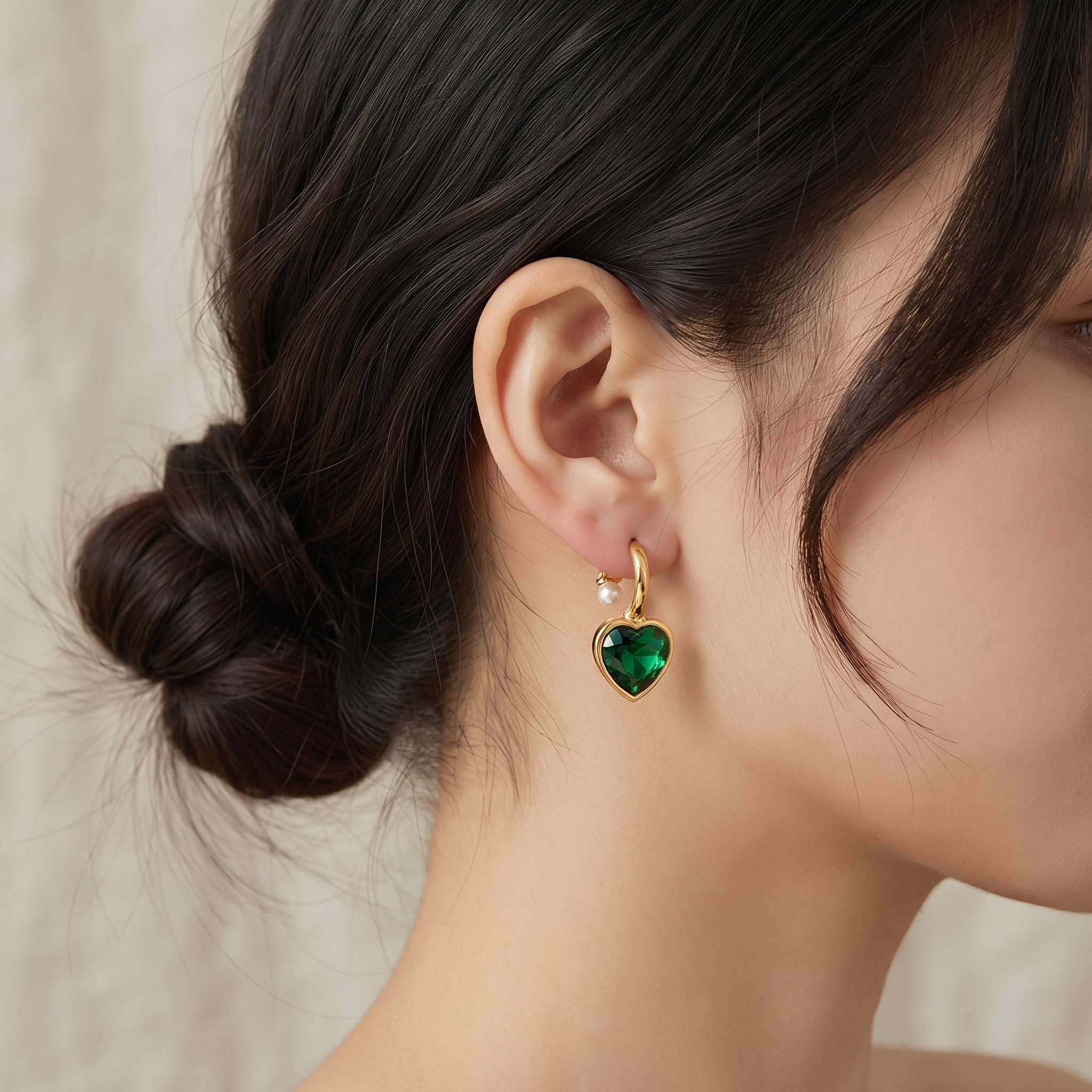 French Retro Detachable Ear Studs with Heart Pendant