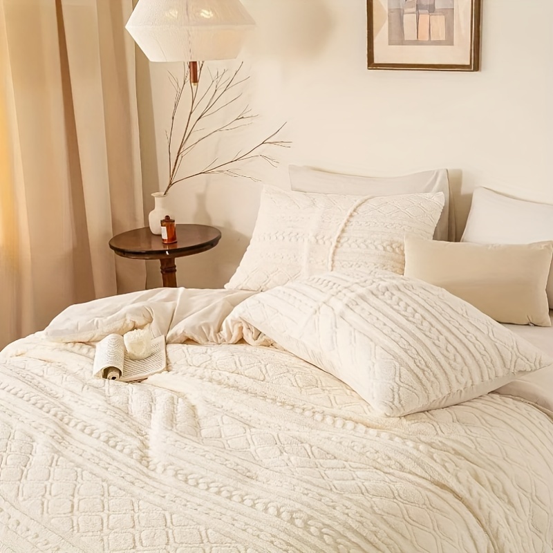TEMU Warm Plush 3d Jacquard Boho Fleece Queen Size Comforter Set - Soft Bedding Down Alternative Comforter For Cozy Autumn Christmas Gifts Twin Twin