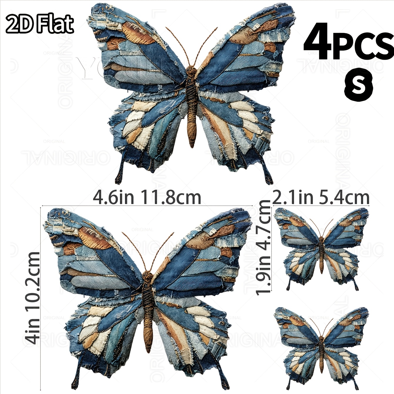 TEMU 4pcs 2d Flat Retro Denim Heat Transfer Stickers Creative 3d Effect Iron-on Dtf Clothes Decoration Patches Personalized Tops Hoodies Applique 1