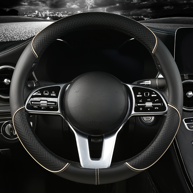 Aukštos kokybės PU odos neslystantis ir atsparus dilimui automobilio vairo dangtelis, su neslystančiu vidiniu žiedu, universalus daugumai automobilių modelių