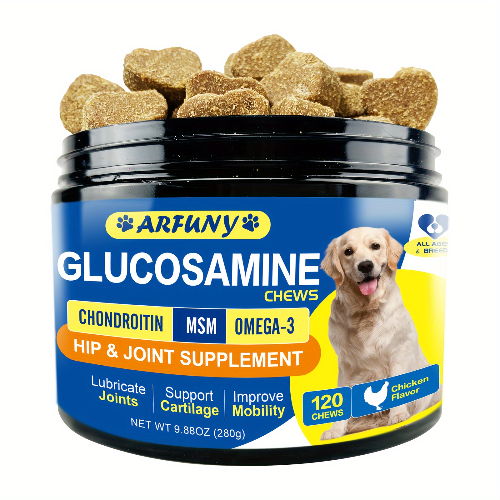 

Hip & Joint Supplement For Dogs, 10oz Glucosamin Chews For Dogs, Dog Bone Chews, Dog Healthy Supplement And Food, Suitable For All Dogs, 120 Chews, Chicken Flavor