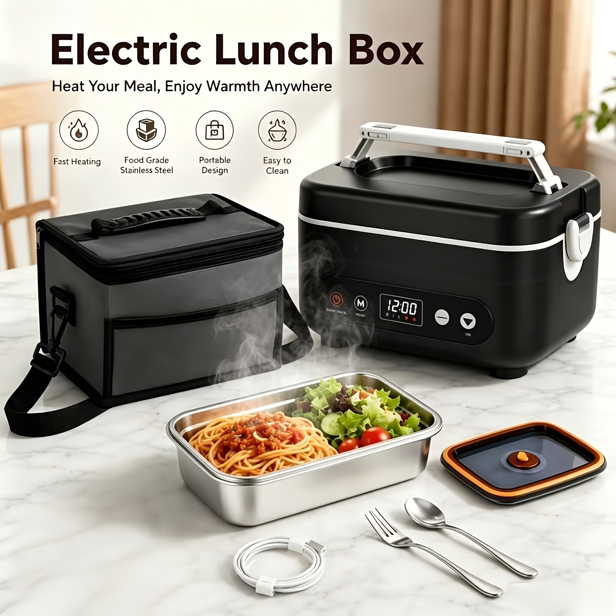 Portable Wireless Charging And Heating Lunch Box, Large Capacity Stainless Steel Inner Liner, Truck Portable Insulated Lunch Box, Outdoor Work Lunch Box, Birthday Gift For Parents.