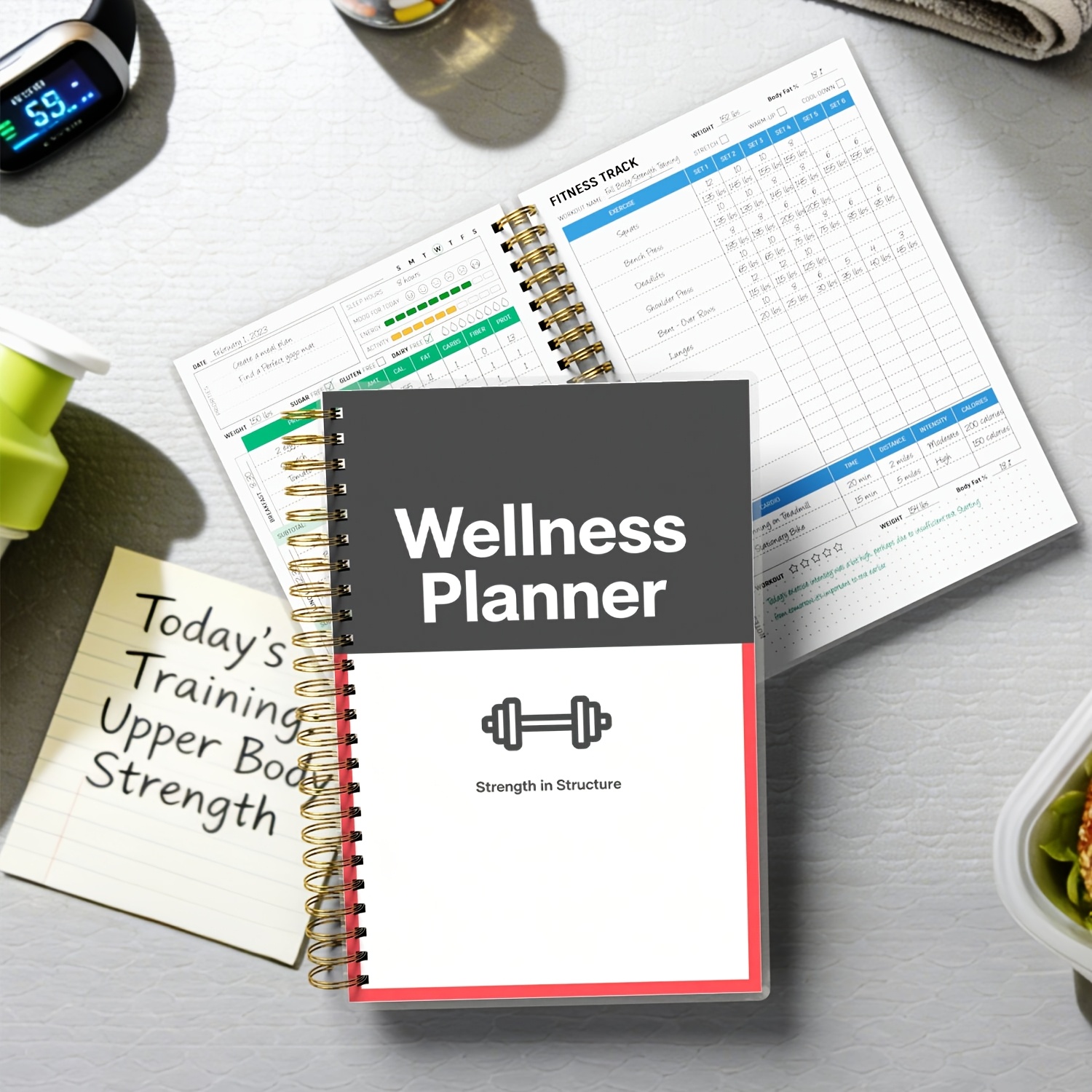 A5 Spiral-Bound Daily Exercise And Nutrition Diary, Unmarked Record for Monitoring Strength, Cardio, Meals, And Macronutrients, Flat-Laying Design for Convenient Use at The Gym