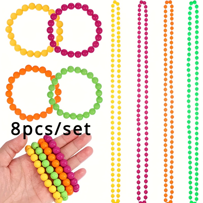 TEMU A Set Of 8 Single-party Colorful Glow Necklaces And Bracelets, Featuring Luminous Beads, Perfect For 80s Themed Parties, Birthdays, Christmas,