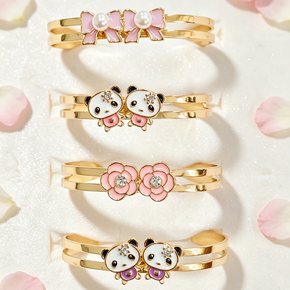 TEMU A 4pcs Set Of Fresh And Bracelets - , Bow, And Small Flower - Multiple Styles, Stackable, Mix-and-match Style, Perfect Gift For Sisters To Wear