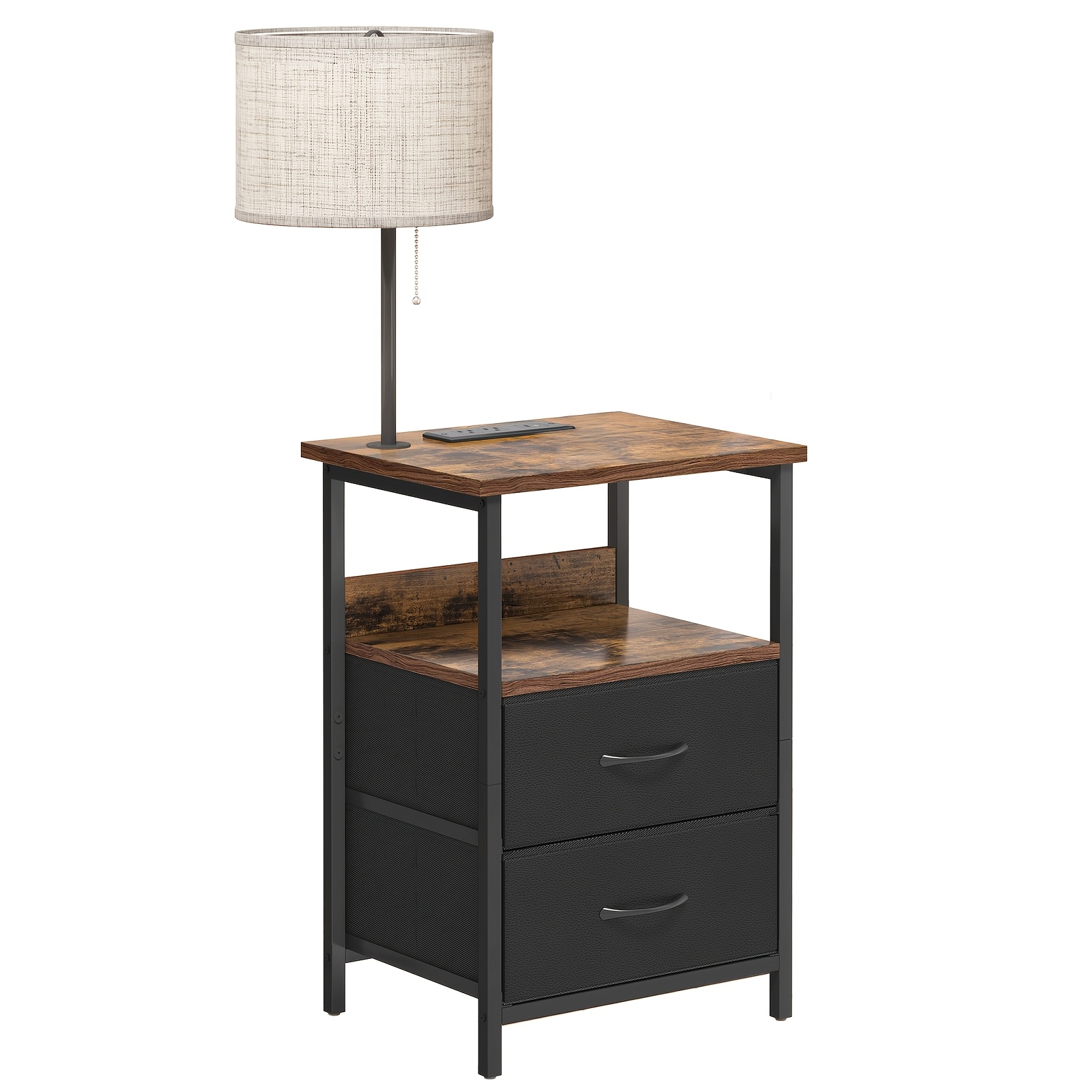 TEMU Tomnk Bedside Table With Lamp And Charging Station, Led Nightstand With 3 Color Temperatures & Adjustable Fabric Drawer, End Table With
