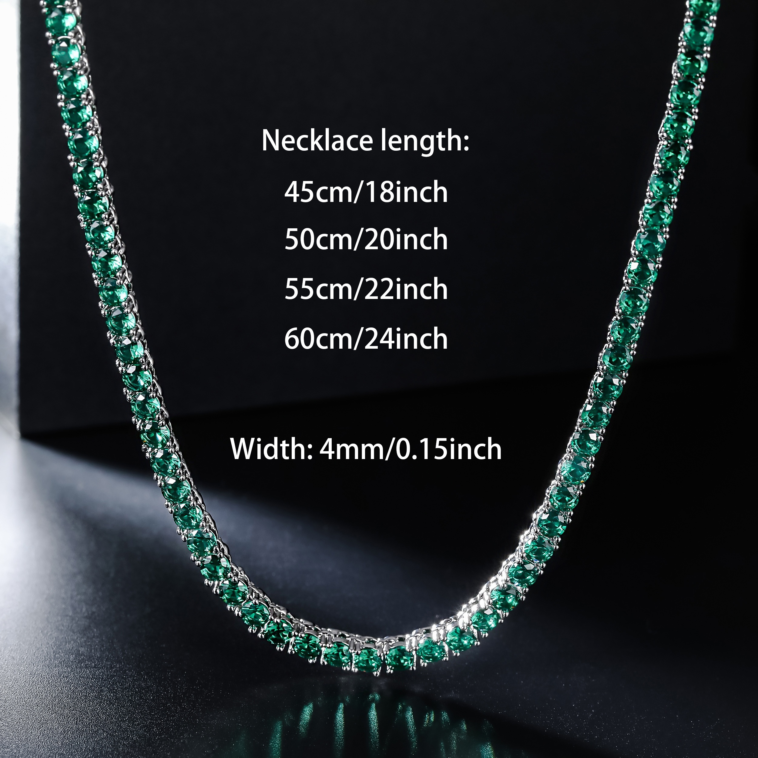 4MM Green Cubic Zirconia CZ Tennis Chain Necklace 