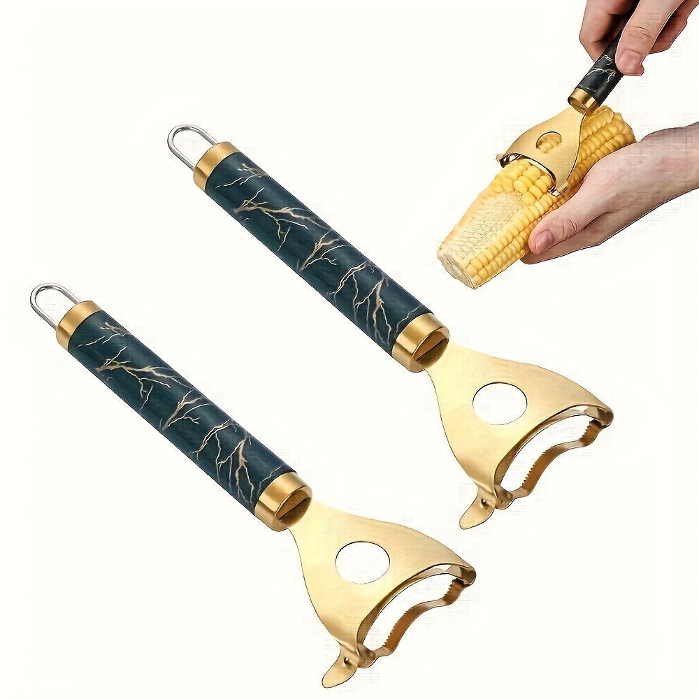 TEMU 2-pack Stainless Steel Corn Tool Set Corn Planer Peeler|household Threshing/ Corn Cob Peeling 2-in-1, Reusable Multifunctional Kitchen