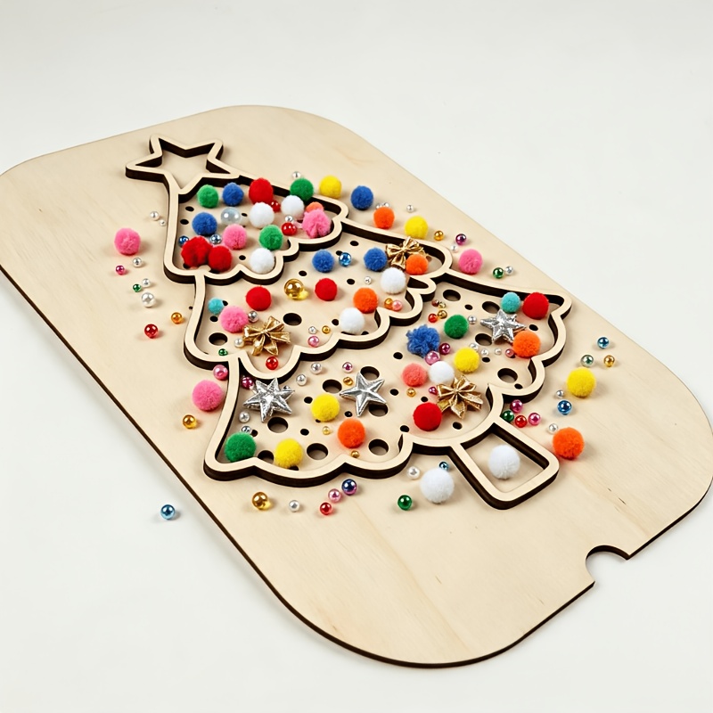 TEMU Double-layer Christmas Tree Shaped Decorative Tray, Unique Wooden Tray, Fillable With Colored Sequins, Clay, Sand, And Small Objects (non-food