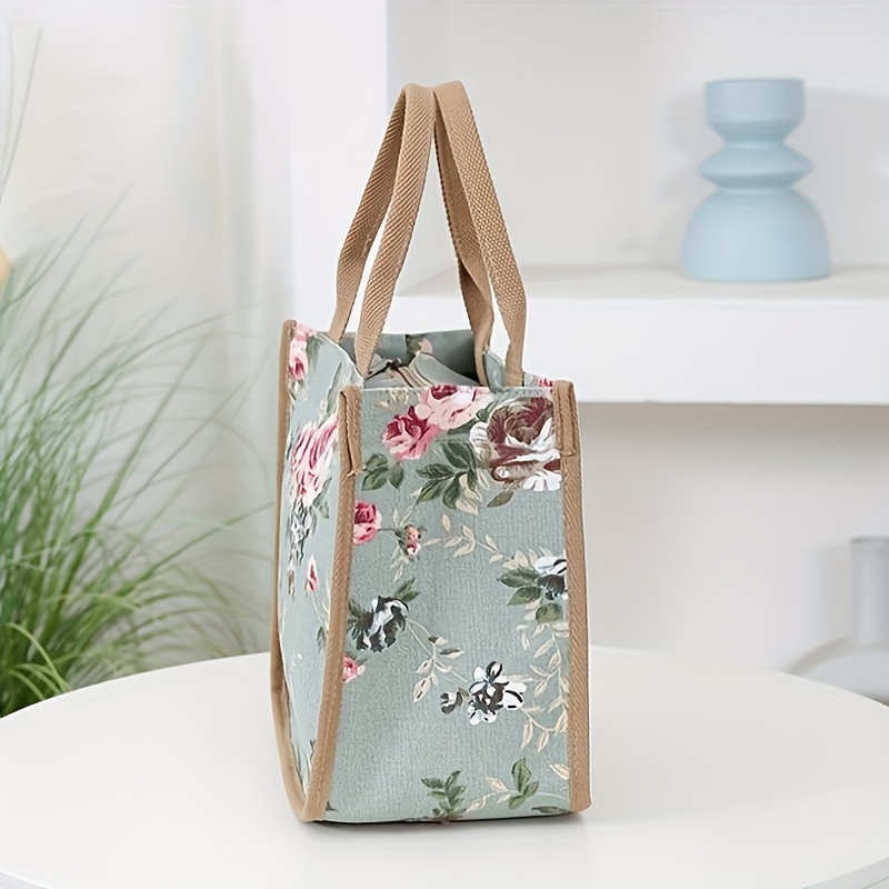 canvas lunch bag for work picnic travel insulated large capacity tote with floral print hand washable mixed patterns     all day suitable for adults pack of 1 details 9