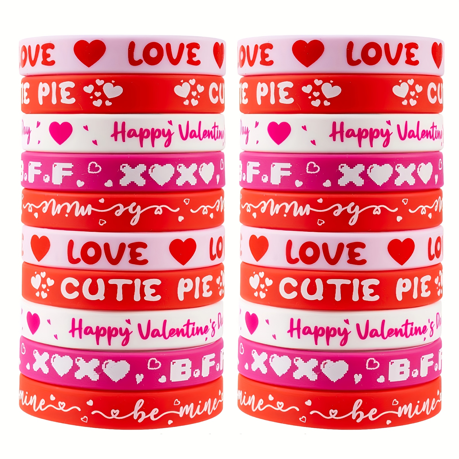 

10pcs Valentine's Day Silicone Wristbands - Pink & Red , Party Favors & Gifts, Rubber Bracelets, Decoration