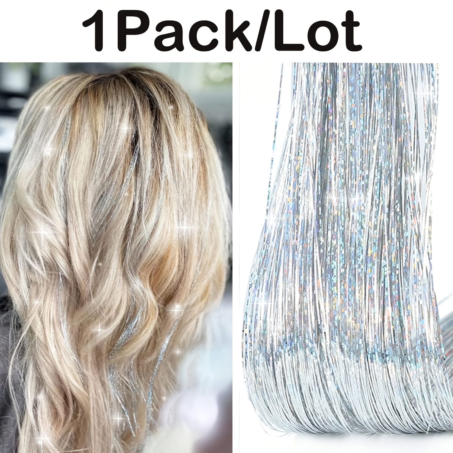 1pc Hair Tinsel Kit, Blue Hair Tinsel 48 Inch 1500 Strands Fairy Hair Tinsel Heat Resistant Glitter Tinsel Hair Extensions, Sparkling Hair Tinsel Kit For (silvery)