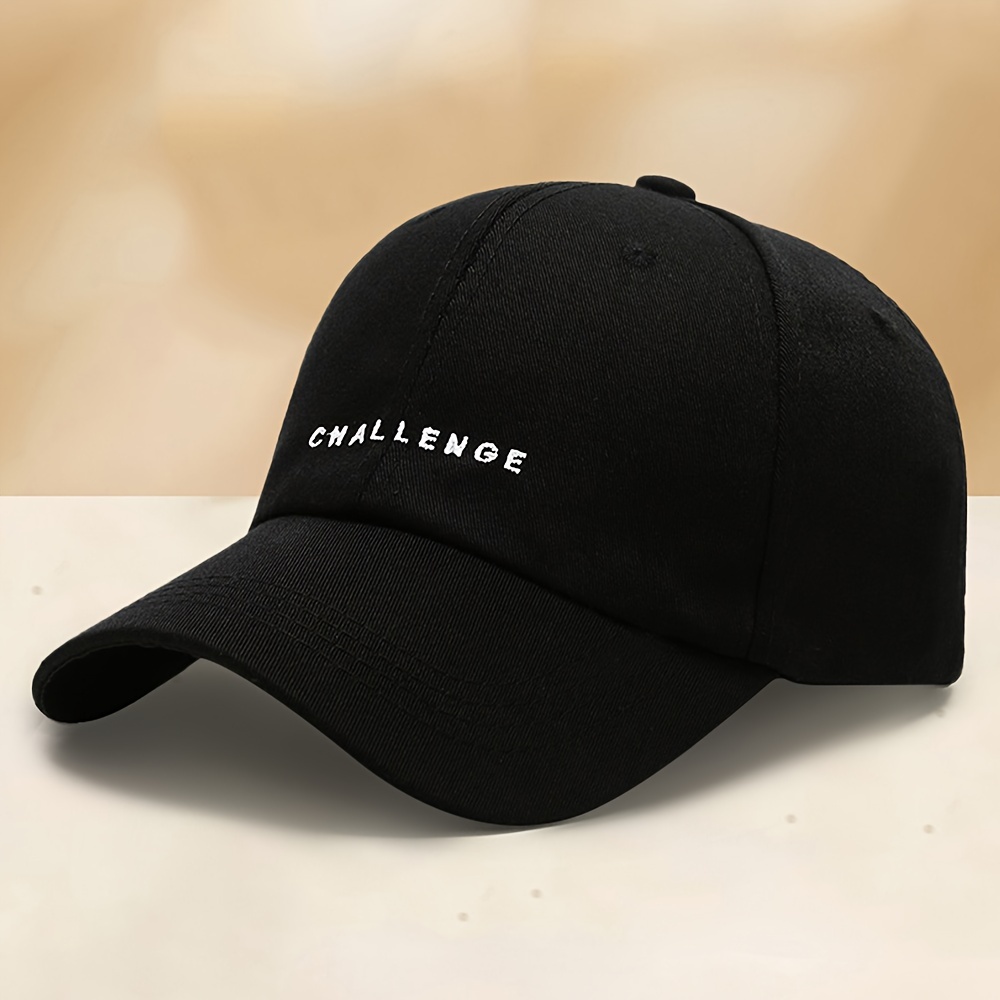 

1pc Casquette de baseball unisexe brodée "CHALLENGE", chapeau hip hop en polyester, non extensible, léger, protection solaire, convient à toutes les , lavage à uniquement