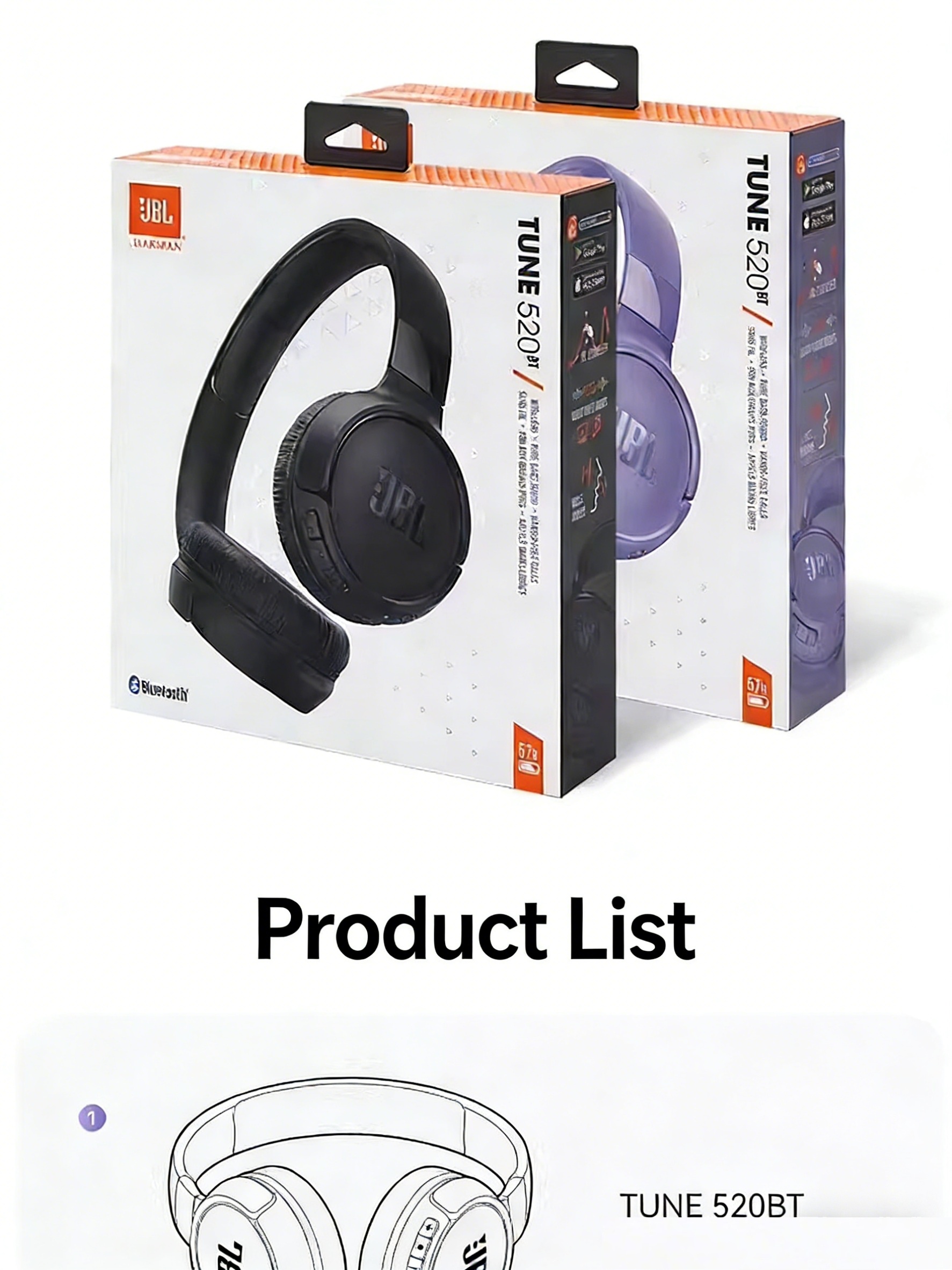 JBL Tune 520 BT, On-Ear Wireless Headphones, Pure Bass, 33Mm Dynamic Driver, Restoring Music Details, Call Noise Reduction, JBL APP, Multi-Scene, Suitable for Pop/Rock And Other Genres
