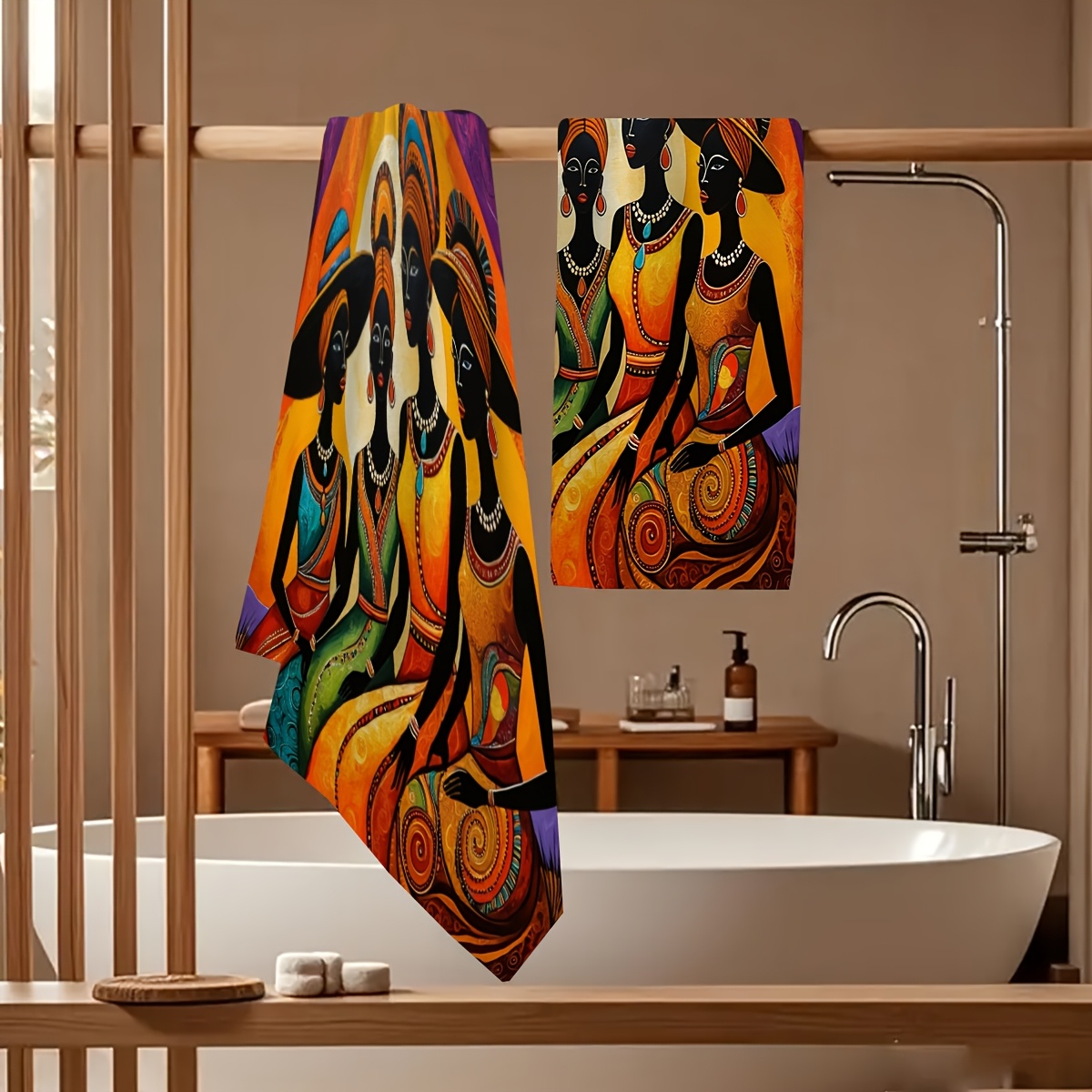 TEMU 2pcs, Colorful African Style Women's Matching Travel , Soft And Comfortable Towel, Striped Design, Suitable For Valentine's Day, Anniversaries,