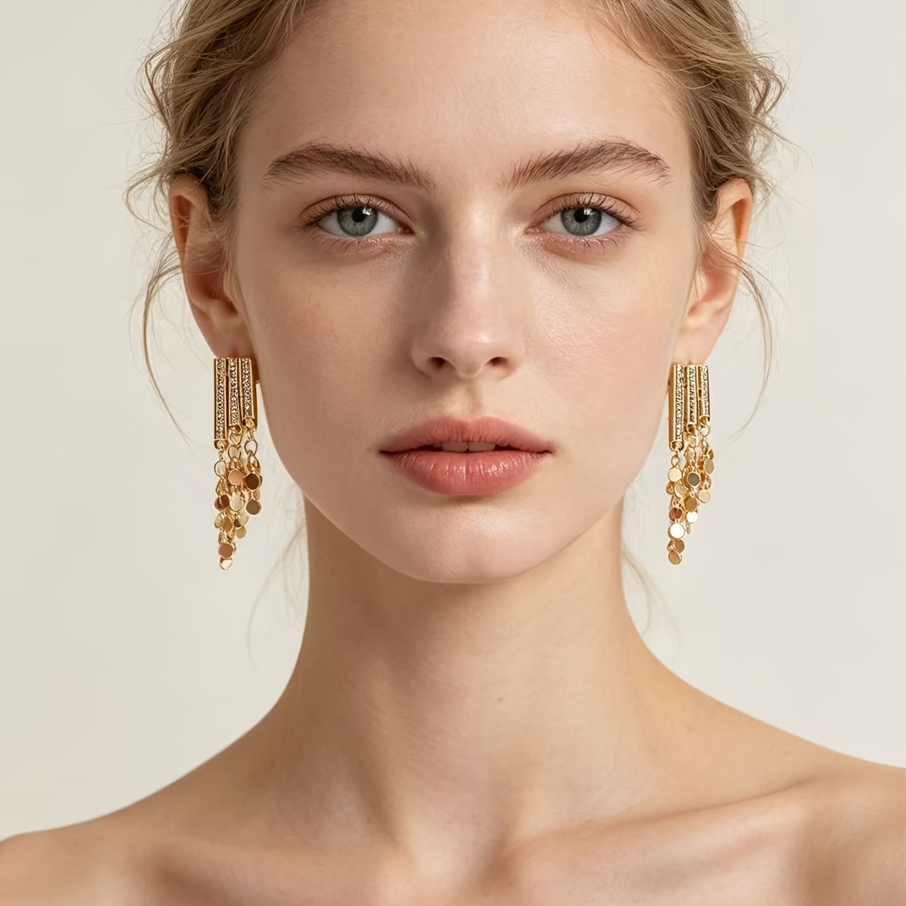 Light Luxury Tassel Sequin Stud Earrings, Dynamic Sparkling Style