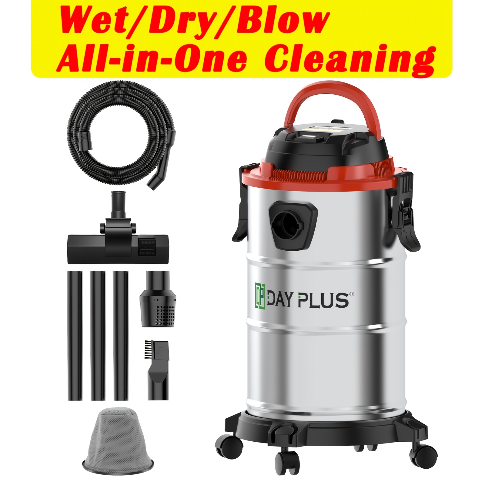 TEMU 18l Vacuum Cleaner, 19kpa Strong Suction 3-in-1 Vacuum Cleaner With 4 Caster Wheels, Hepa Filter, Crevice Nozzle For Home, Garage, Car, Workshop