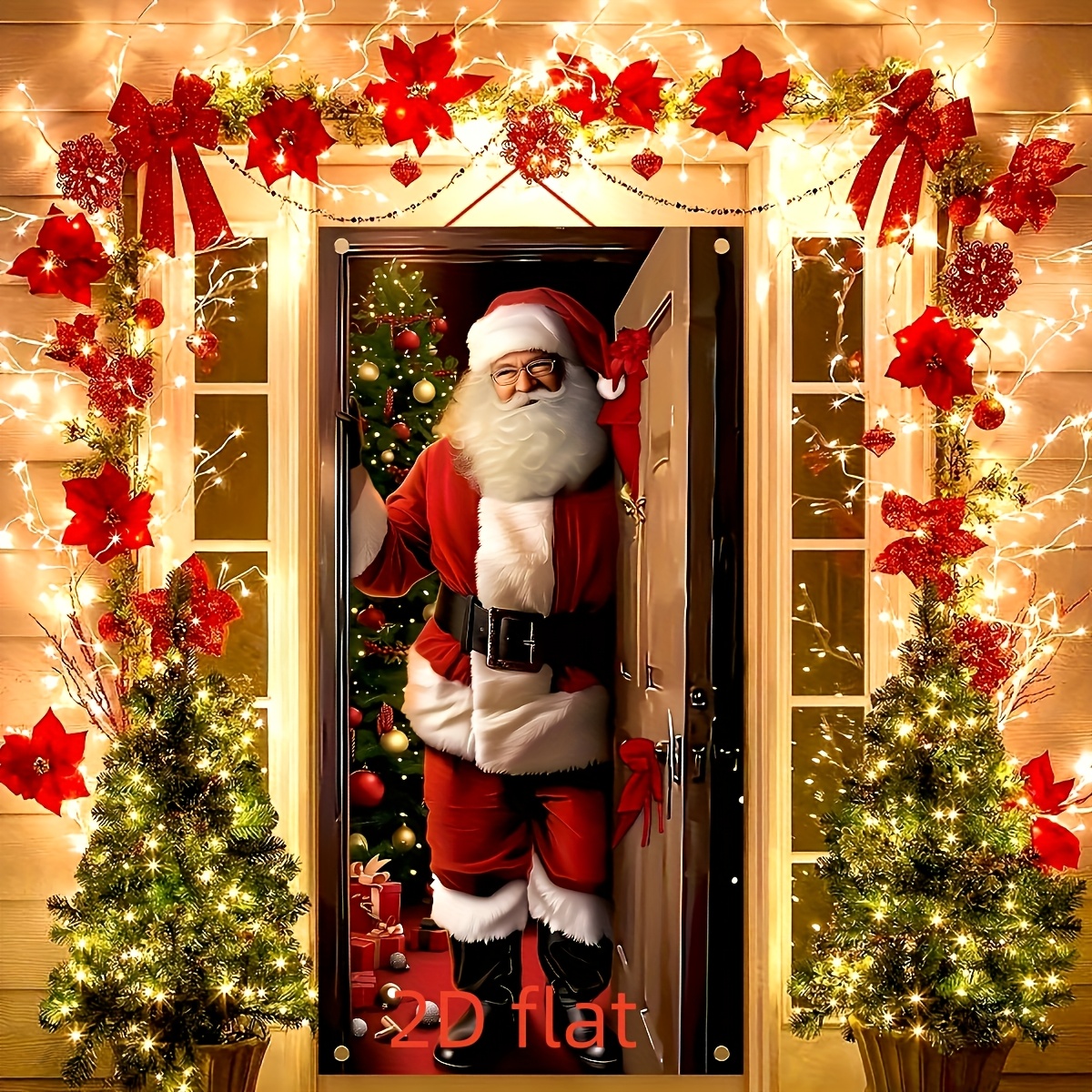 TEMU 2d Door Banner, Santa Claus Smiling 2d Door Banner - Festive Christmas Decoration With Santa Hat, Santa Claus Hat, And Santa Figure, Indoor &