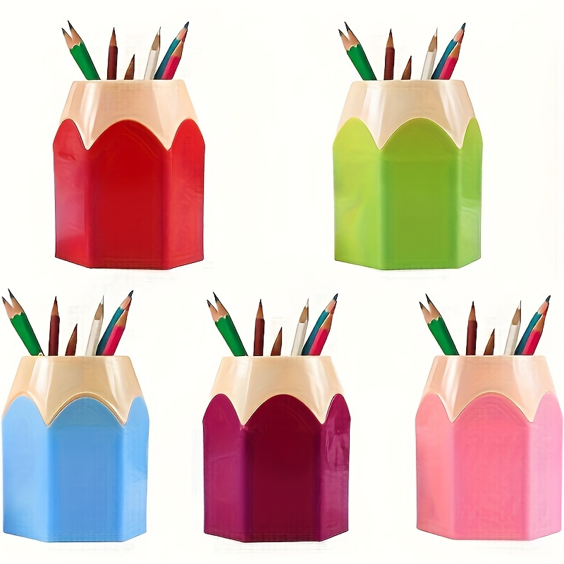 

5-piece Creative Colorful Pencil Top Pen Holders - Multifunctional Desk Organizer For Office Supplies