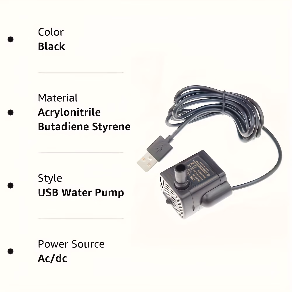 משאבת מים usb, משאבת מים למזרקות, משאבת מים טבולה 3w 3.5-9v 200l/h שחור/לבן פרטי מוצר 1