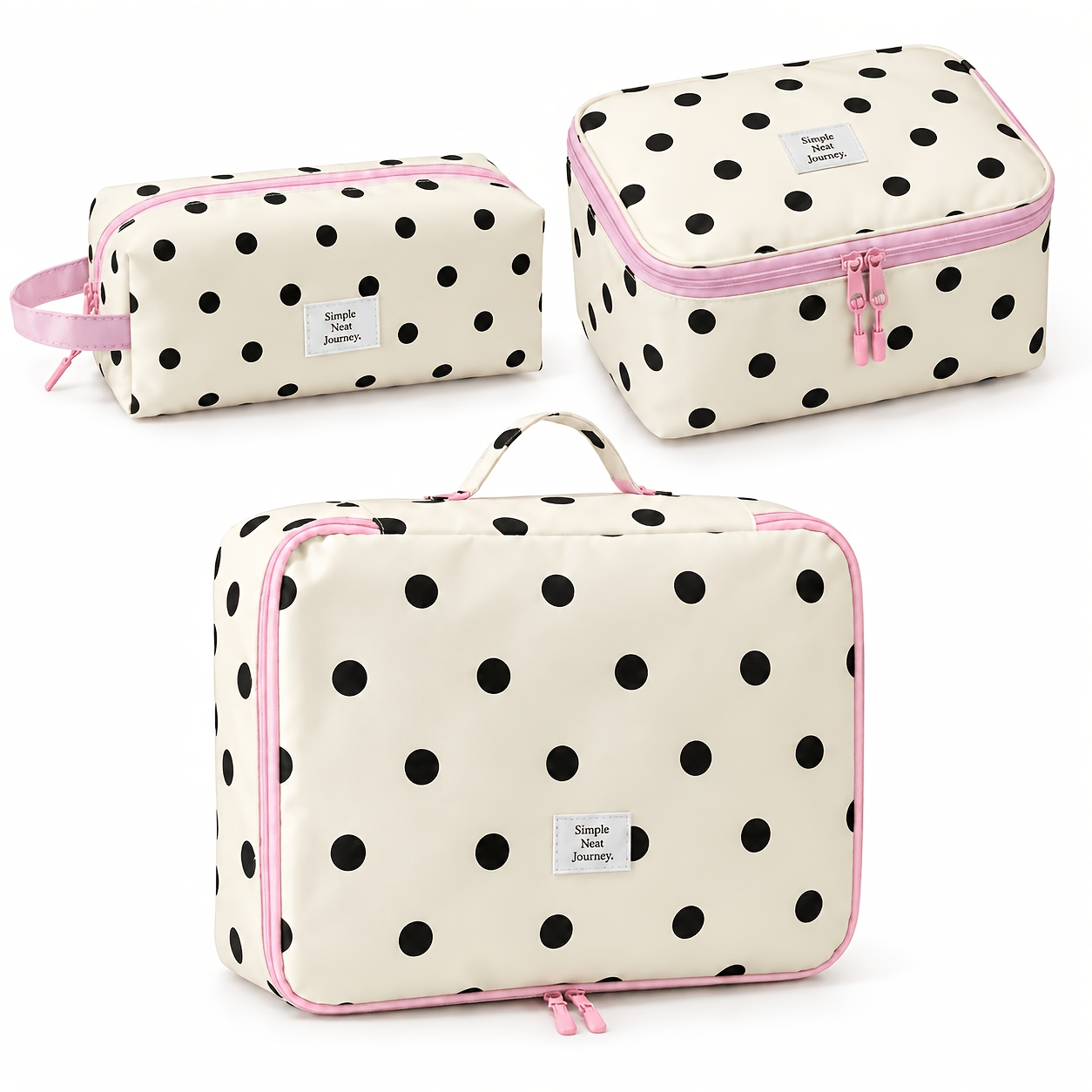 TEMU 3pcs Women's Travel Toiletry Bag Set, Polka , Large-capacity Cosmetics And Toiletries Organizer, Portable Hand-held Storage Pouch, Suitable For