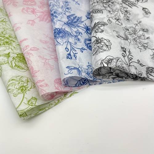 100 blätter blau-weißes rosa-weißes grün-weißes florales seidenpapier, chinesischer stil geschenkpapier mit pe-druck für diy-kunsthandwerk für hochzeit geburtstag brautgeschenk partygeschenke, 50*35cm