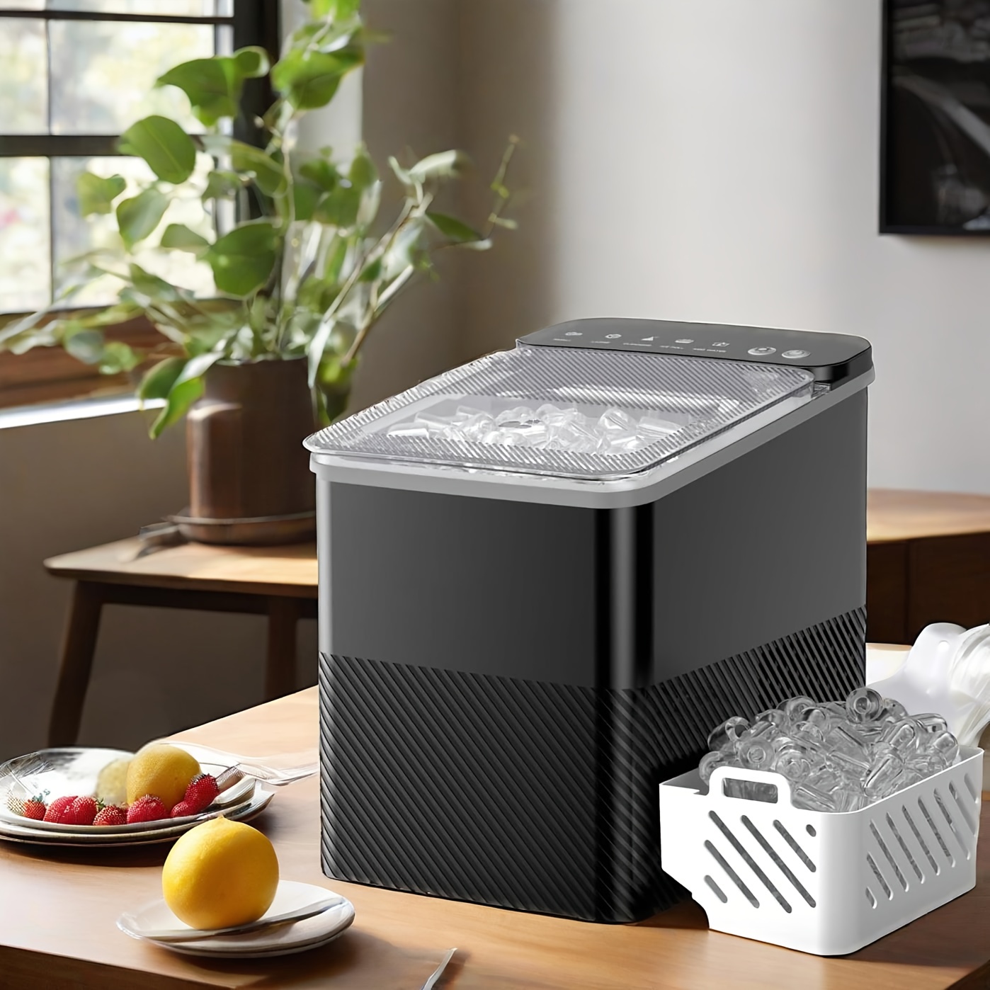 Compact Ice Maker Machine, Makes 9 Cubes In , 14 Kg Per Day, Self-cleaning, Sizes For Home, Office, Bars (black)