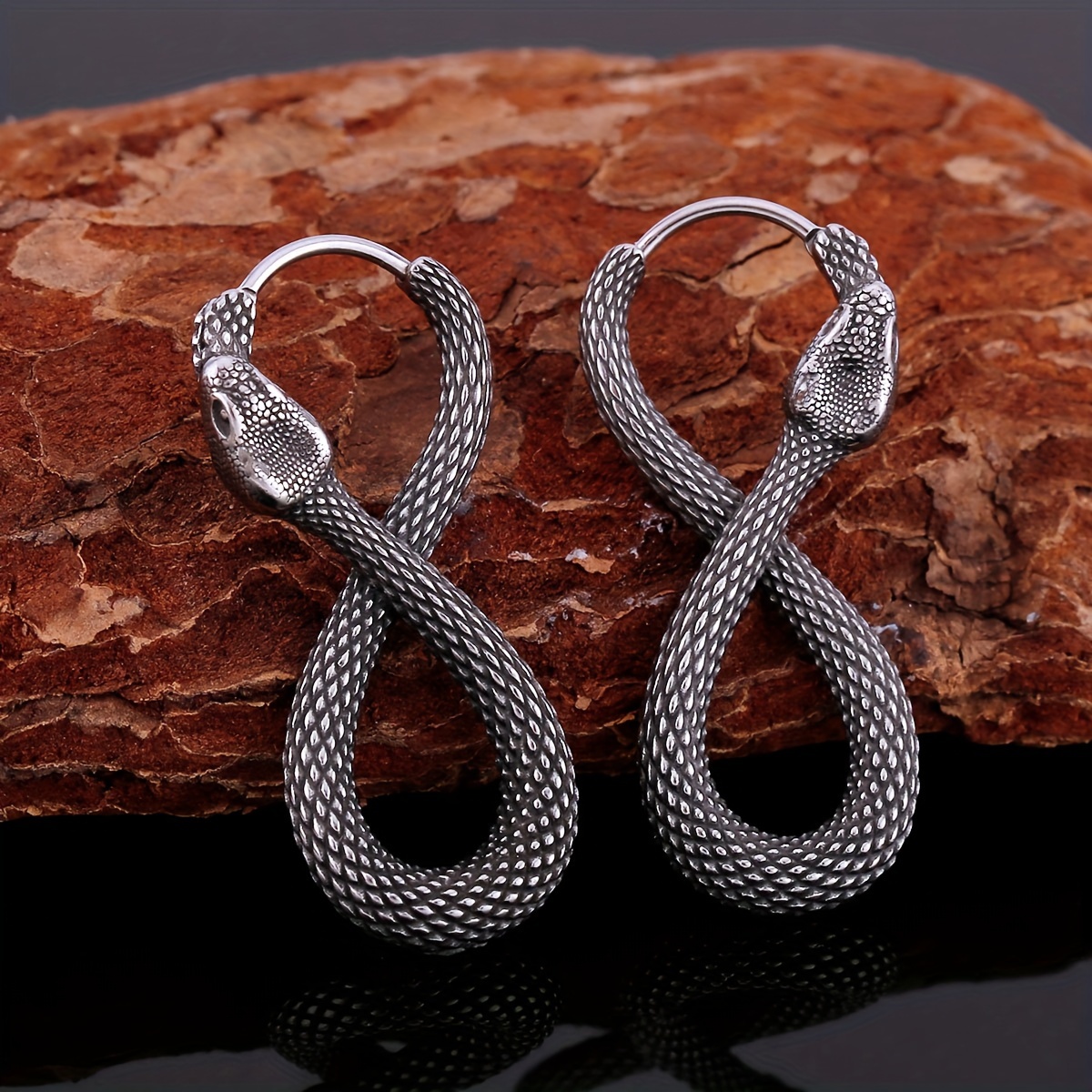 

Men' Steel Snake Earrings - Hip Hop Rock Style, Fade-resistant & Allergy-free, Perfect Gift For Boyfriend, Animal, , Casual, Birthday Gift