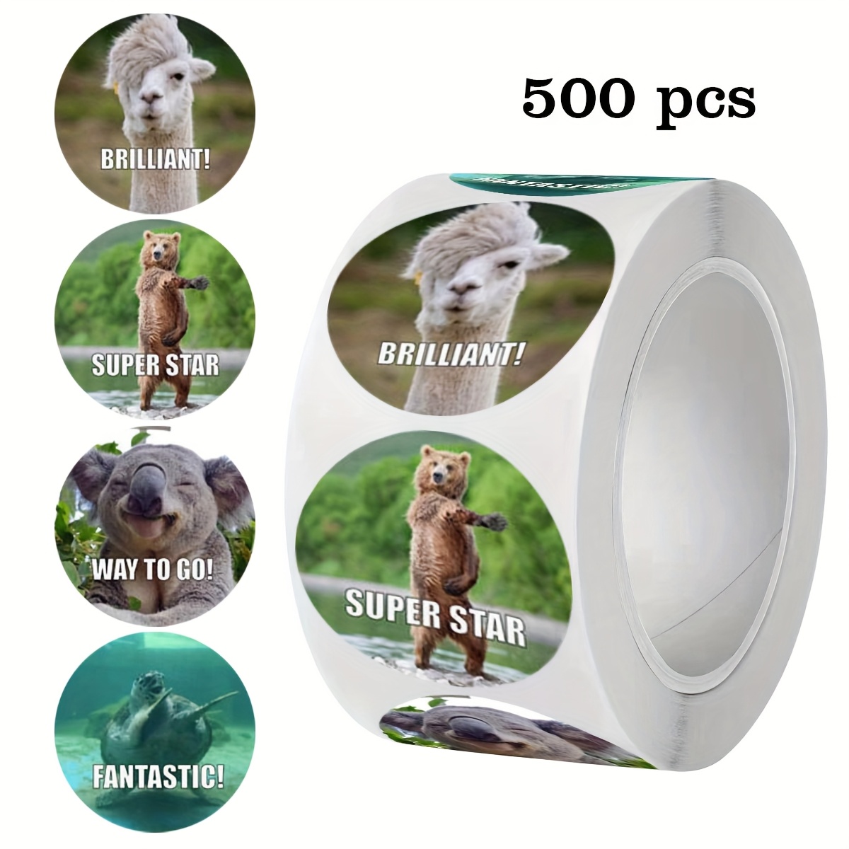 slika predmeta 500 nalepk/valjček - živalska motivacija s samolepilnim valjčkom z   lame, rjavega medveda, klokana in želvice - pvc, mat finiš - primeren za diy dekoracijo, darila, kuverte, vozovnice za učitelje in študente, živalska dekoracija