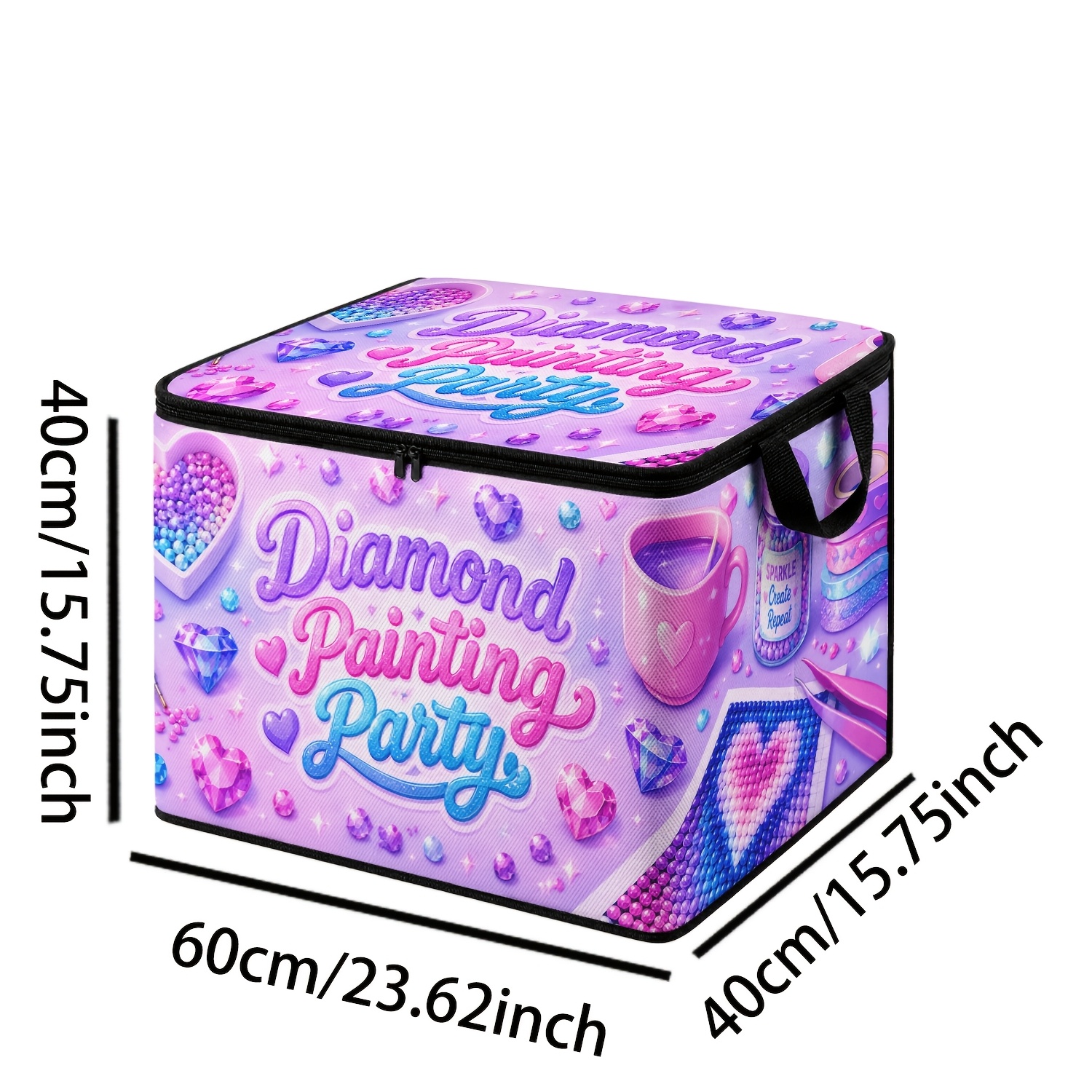 TEMU 1pc Diamond Painting Handmade Party Theme Soft Fabric Organizer, Diamond Painting Party Gradient English Pink Purple Heart Chip Drill Pen Drill