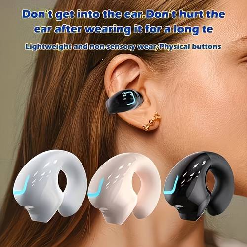clip on wireless earbuds with noise canceling function phone control rechargeable lithium polymer battery and comfortable earphone design suitable for sports camping and surround sound