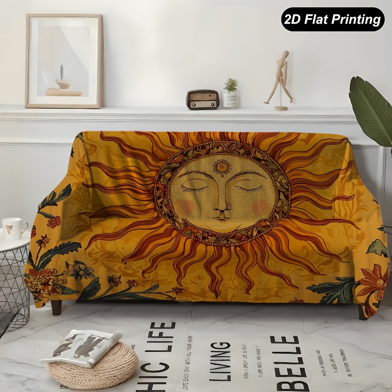 TEMU 1pc Sofa Towel, Ornate Orange Floral Suitable For , Multifunctional, Machine Washable Sofa Cover, Suitable For Decorating Single To Four-seater