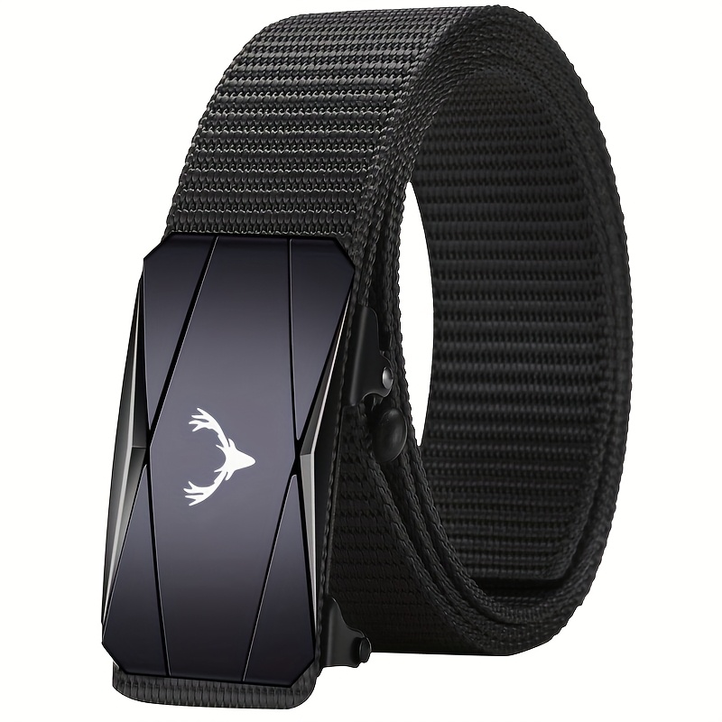 Deer Head Belt, Tactical Automatic Belt - Durable Nylon Material, Adjustable Black Belt With Alloy , Suitable For Outdoor Activities