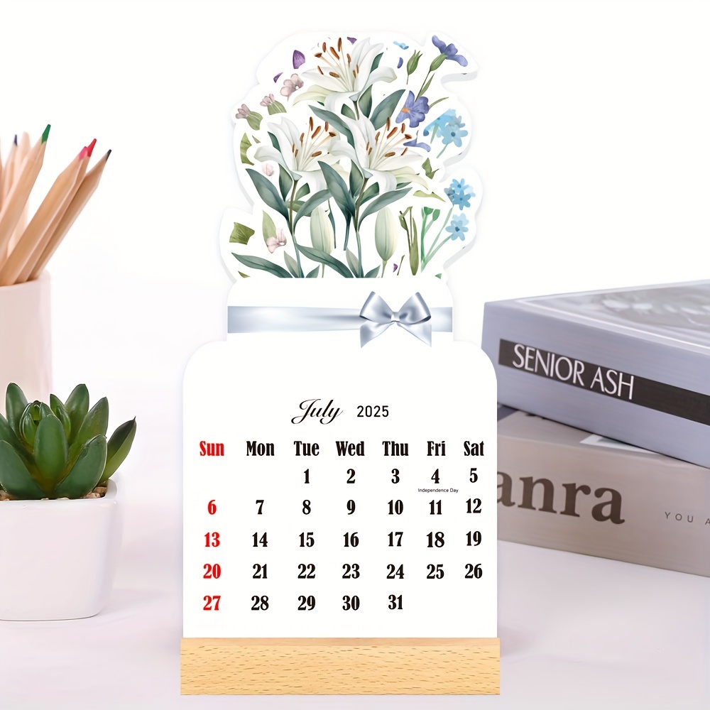 

1pc 2025 Floral Mini Desk Calendar - 12-month Standing Flip Calendar With Notes Section, English Text, Home, Office & Holiday Decor, Suitable For Christmas, New Year, Chinese New Year