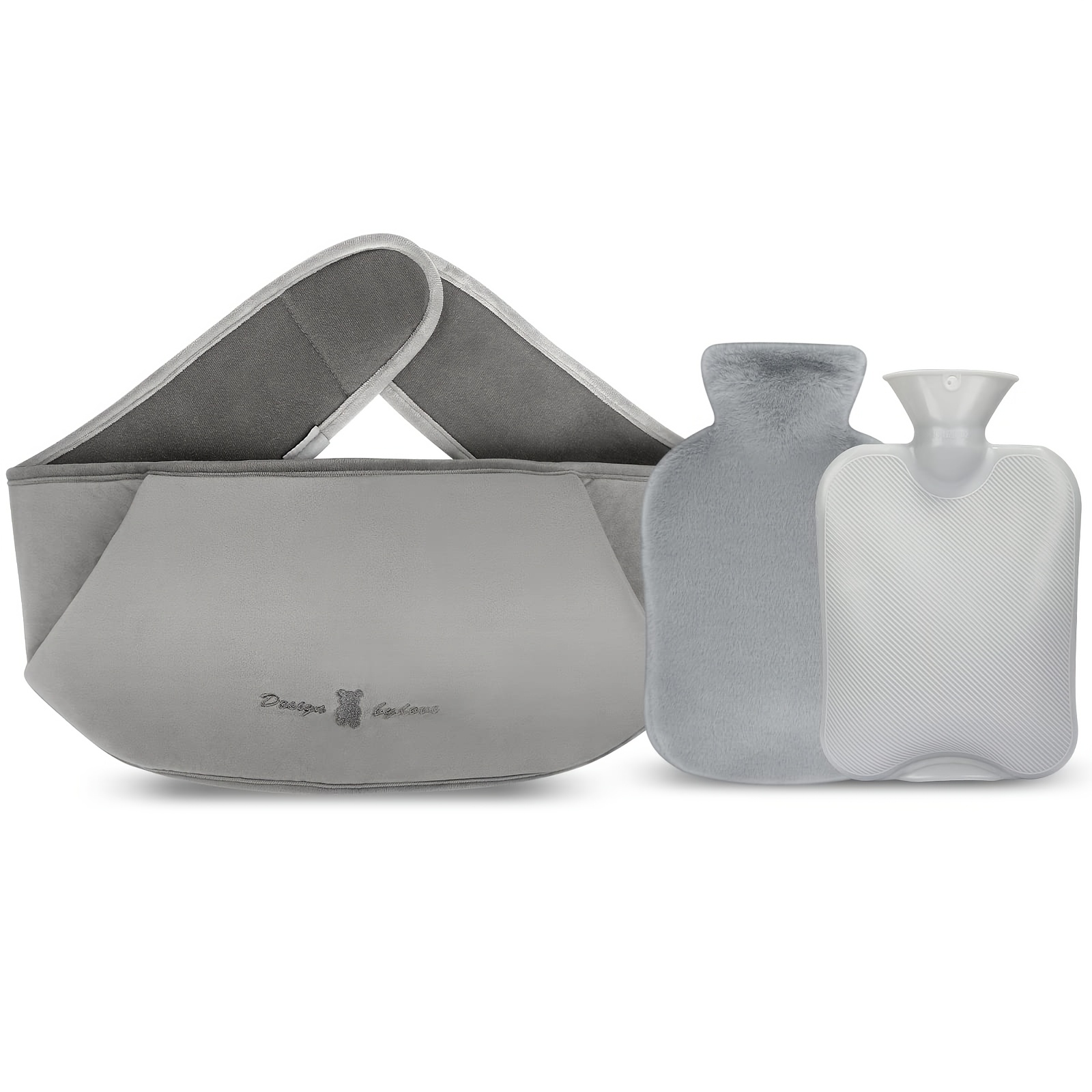 Image of 1.2l Hot Water Bottle With Lid, 3-in-1 Hot Water Bottle Belt, Suitable For Adults, Women, Material, Can Pain In Neck, Shoulders, Back, Waist, Dysmenorrhea, Etc. (gray)